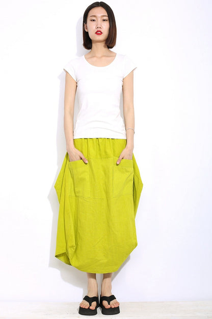 yellow midi linen asymmetrical skirt C338