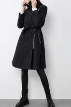 Load image into Gallery viewer, Black striple asymmetrical wool coat C4601
