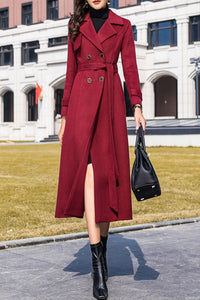 women's burgundy winter wool coat C4207