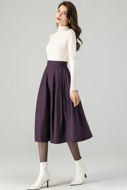Midi Purple Wool Skirt C4520