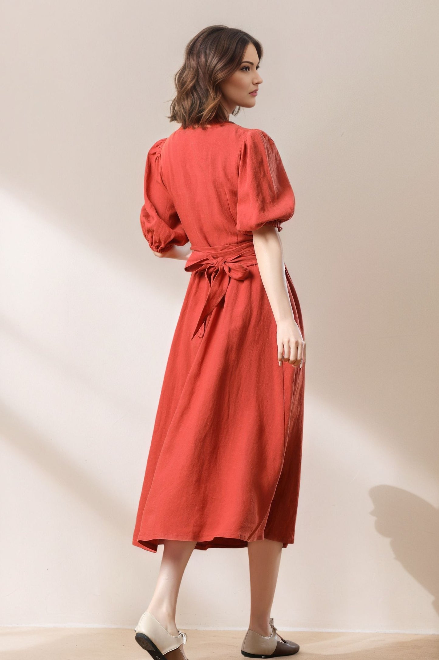 Women's Orange Linen Dress C5328