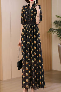 black printed long dress C4091