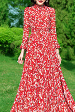 Load image into Gallery viewer, Long-sleeved floral women chiffon big swing dress C3985
