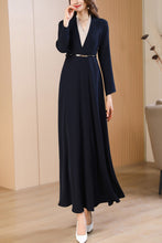 Load image into Gallery viewer, Navy blue spring and autumn V-neck long dress C4174
