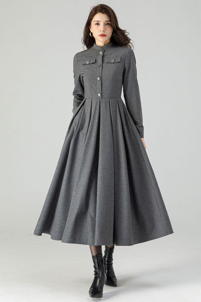 Autumn/winter Gray Wool Dress C4316