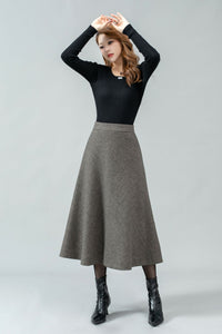 Plaid midi a line wool skirt C4446