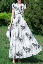 Load image into Gallery viewer, White Printed Women Large Swing Beach Long Dresses C3983
