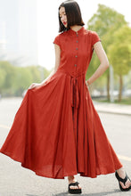 Load image into Gallery viewer, Linen maxi womens summer orange short sleeve dress C352
