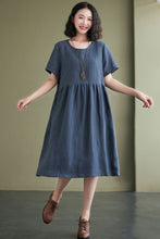 Load image into Gallery viewer, Blue Short Sleeve Knee Length Dress With Pockets C2429 -Size S #CK2100978
