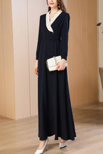 Load image into Gallery viewer, Navy blue spring and autumn V-neck long dress C4172
