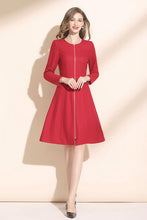 Load image into Gallery viewer, elegant red wool dress with zipper closure in front C3421
