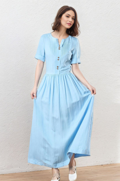 Plus Size Linen Maxi Dress C5330