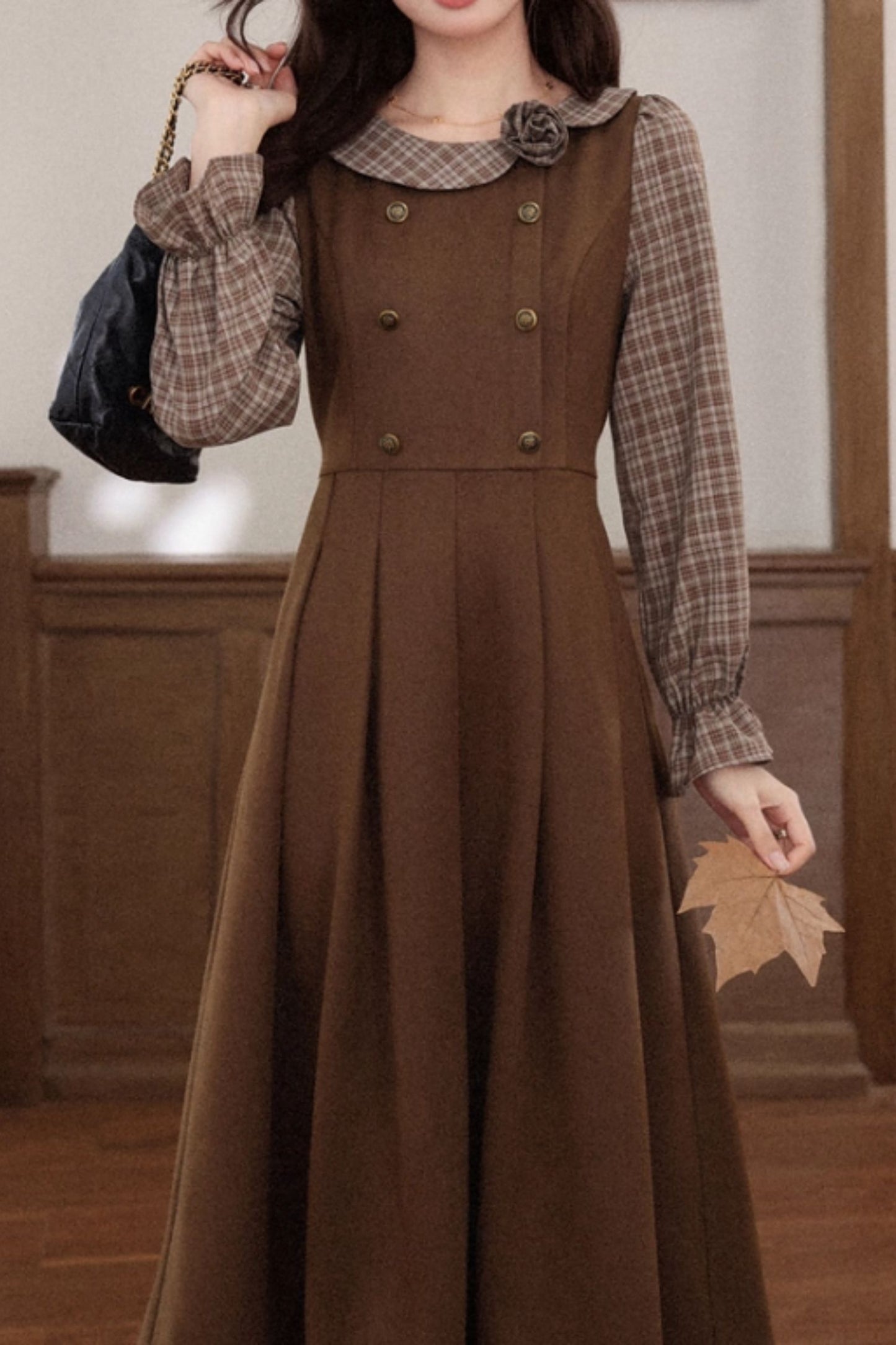 Long sleeves patchwork autumn dress C5356