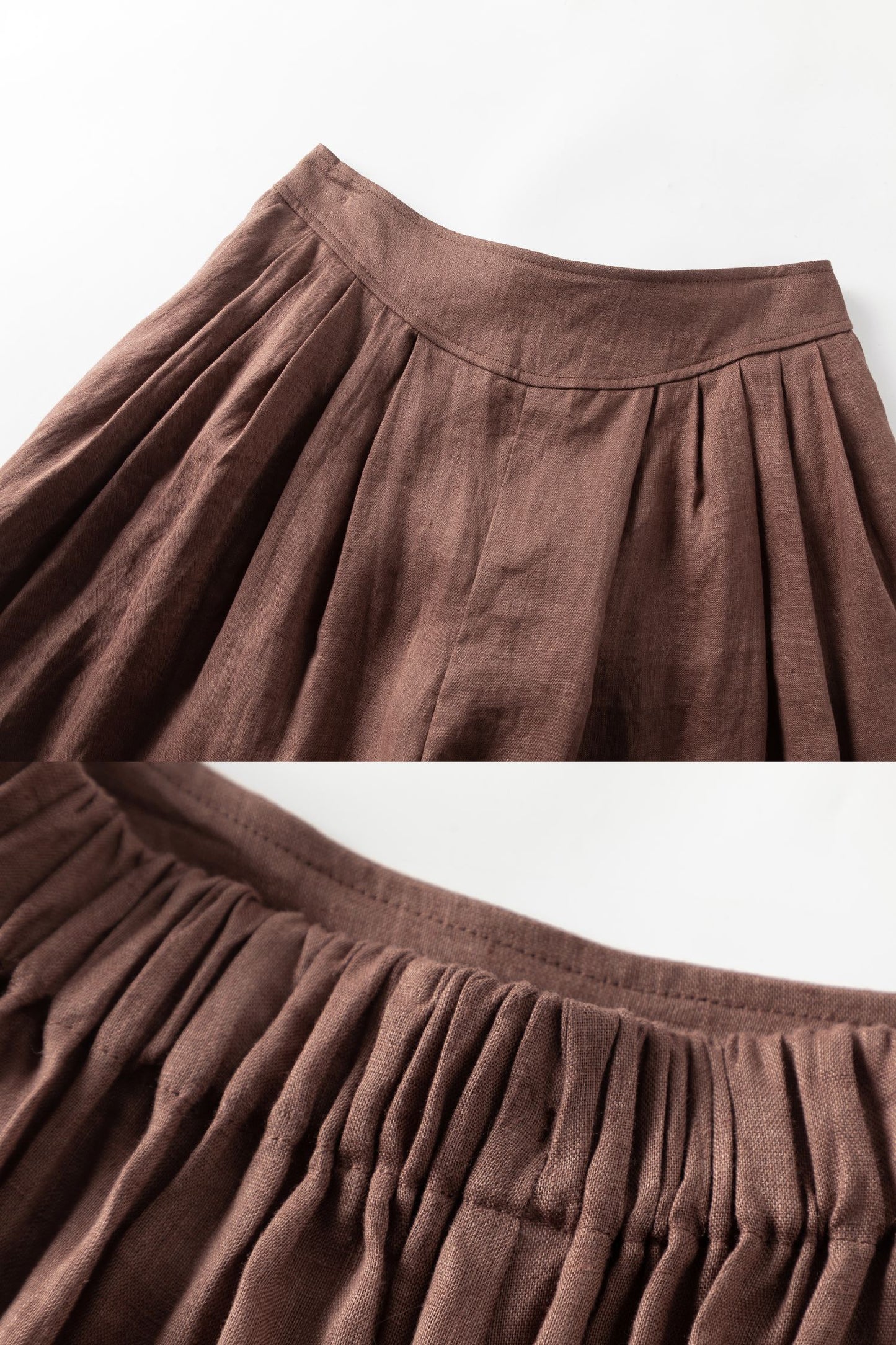 Brown Linen Harem Pants - High Waisted Wide Leg Relaxed Fit c5462