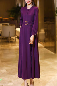 Purple spring and autumn long dress C4185