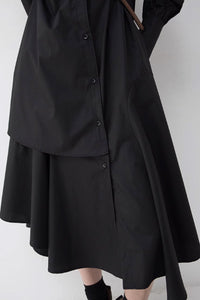 Loose fitting black irregular shirt dress women  C3481