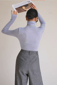 Gray wide leg wool pant, womens maxi winter wool pants C3437