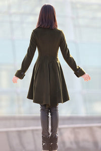 Green Asymmetrical winter wool coats for women C178