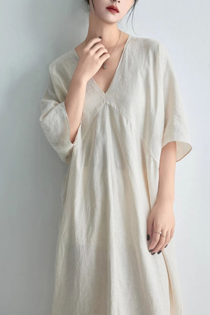 Loose fitting summer long linen dress C5063