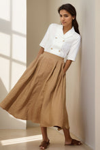 Load image into Gallery viewer, Women&#39;s Light Brown Linen midi Skirt C4132
