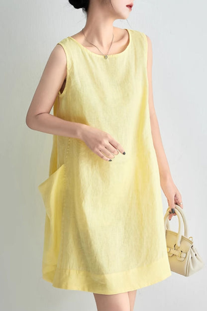 Summer yellow tank dress women C5062
