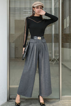 Load image into Gallery viewer, Gray Wide Leg pants palazzo wool pants  C2538
