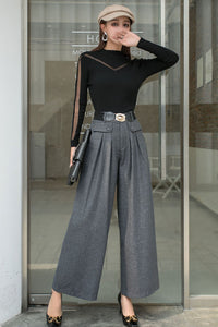 Gray Wide Leg pants palazzo wool pants  C2538