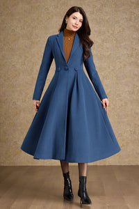 Long Blue Wool Princess Coat C4478