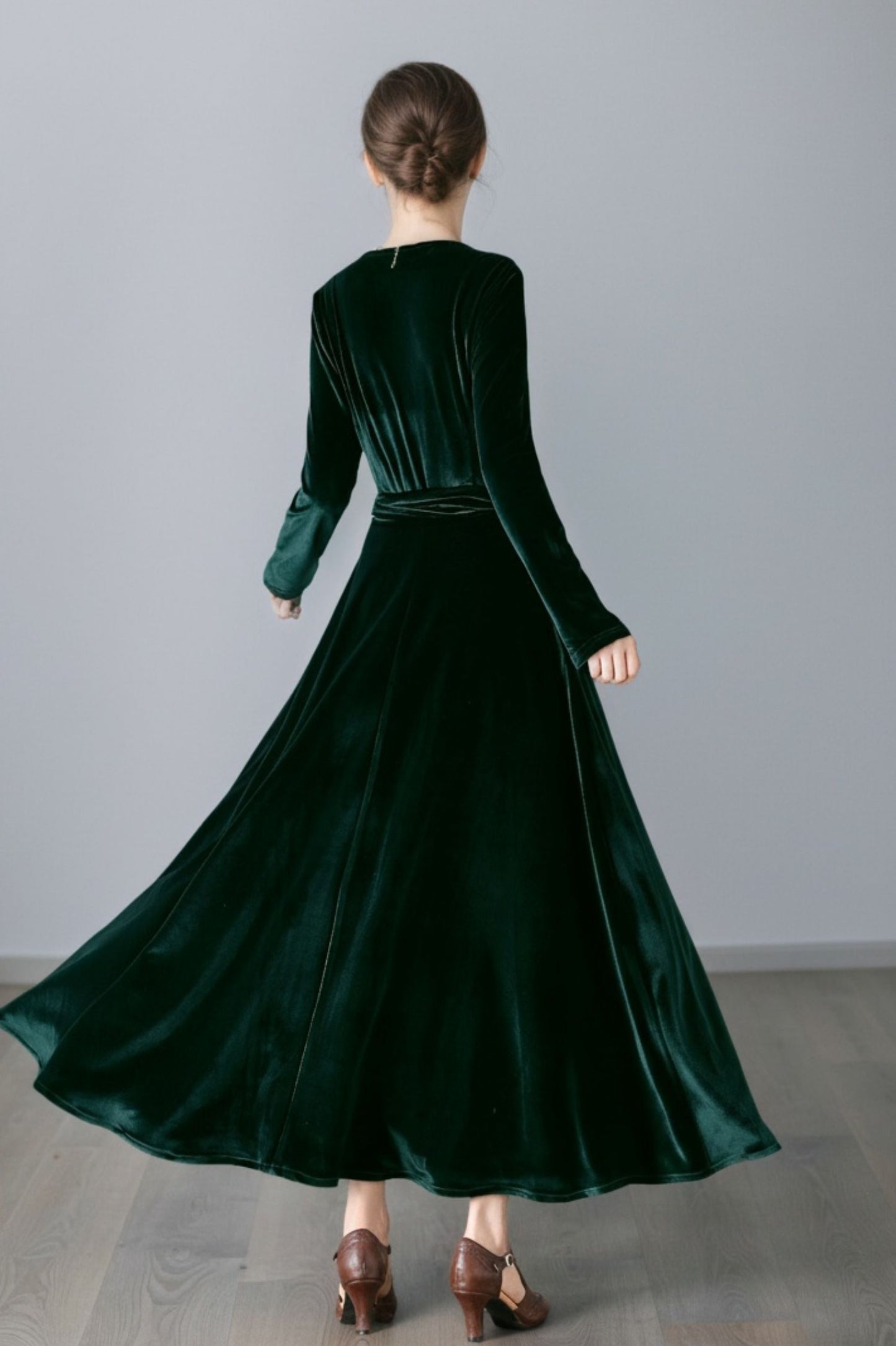 Long Velvet Wrap Dress with Belt C5358