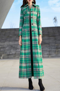 Women's Autumn and winter green plaid wool coat C4211