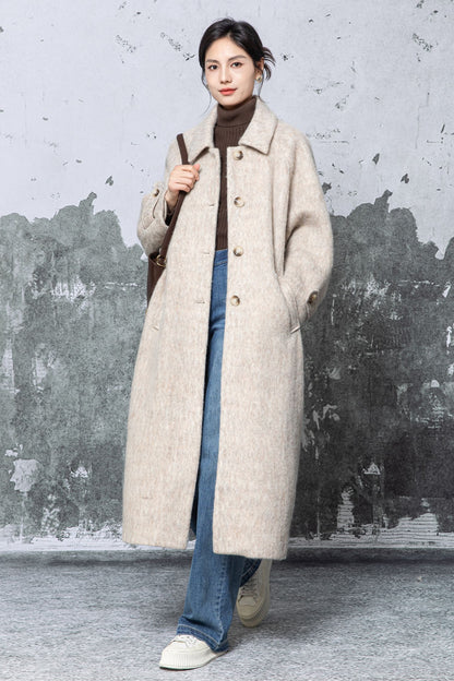 Camel Wool Blend Oversized Coat - Minimalist Long Overcoat c5479