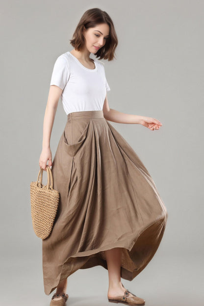 Long Asymmetrical Linen Skirt C5405