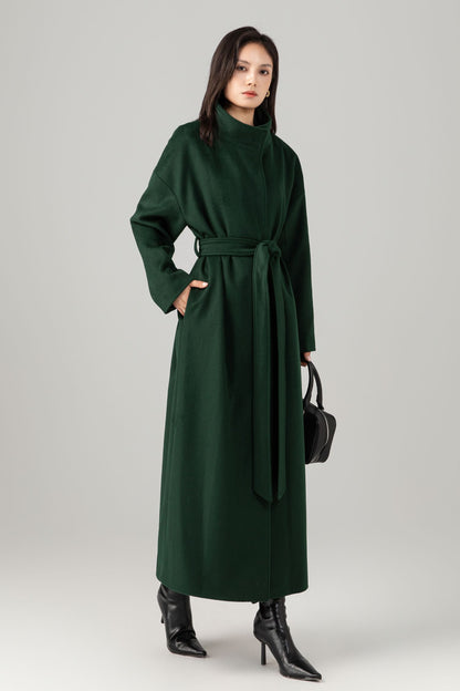 Green long winter warm wool coat C5281