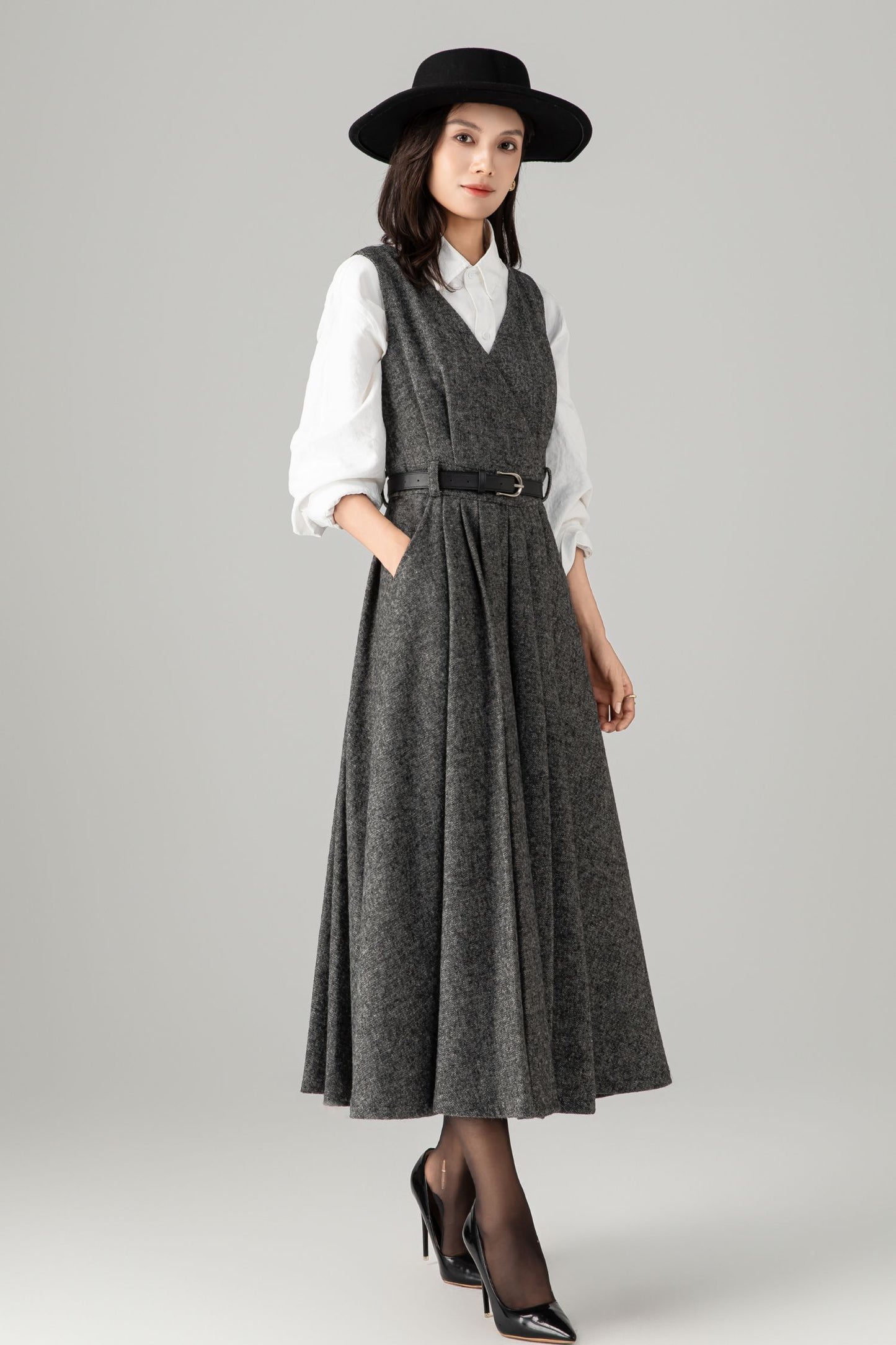Sleeveless winter wool dress women C5278