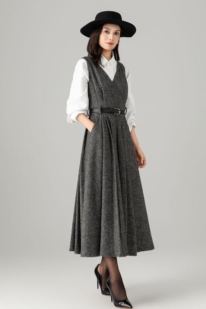 Sleeveless winter wool dress women C5278