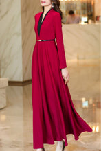 Load image into Gallery viewer, Burgundy spring and autumn V-neck long dress C4175
