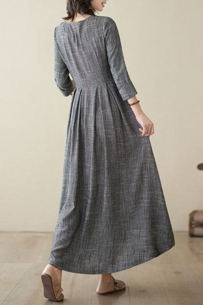 Women's Casual Grey Linen dress C3948