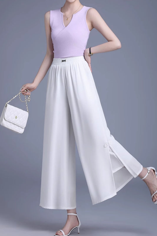 Elastic waist loose fitting chiffon pants C5022