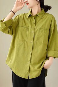 Loose fitting cotton shirt top women C4424