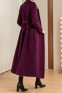 Purple winter double-breasted long coat C4146