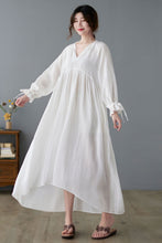 Load image into Gallery viewer, White Vantage Inspired French Long Swing Casual Pure Linen Dress C2237
