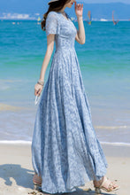 Load image into Gallery viewer, Summer blue chiffon floral dress C4112
