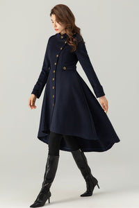 Womens Asymmetrical Navy Wool Coat C3700