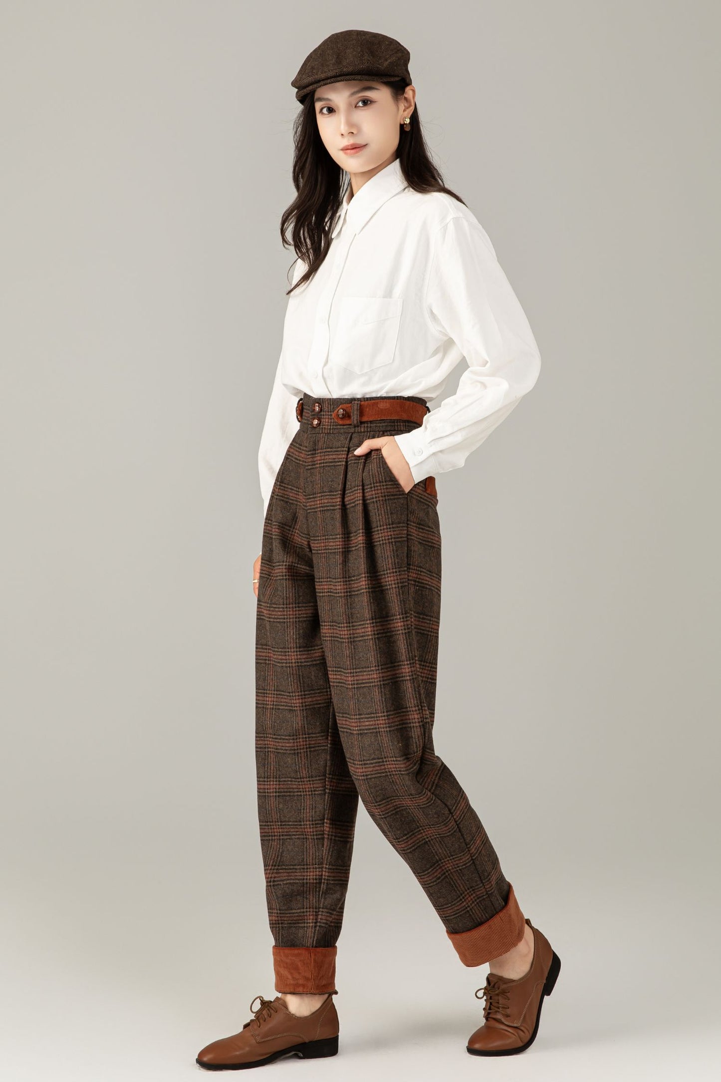 High waist womens wide leg wool pants C5249