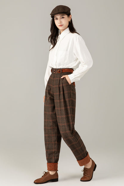 High waist womens wide leg wool pants C5249