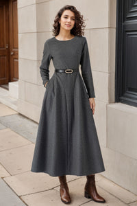 Winter Wool Gray Dress C4317