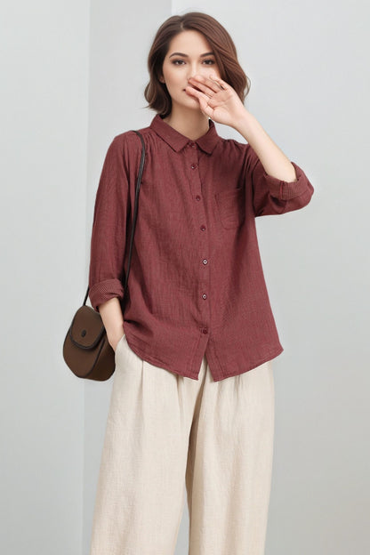 Loose fit plaid cotton blouse for women C5317