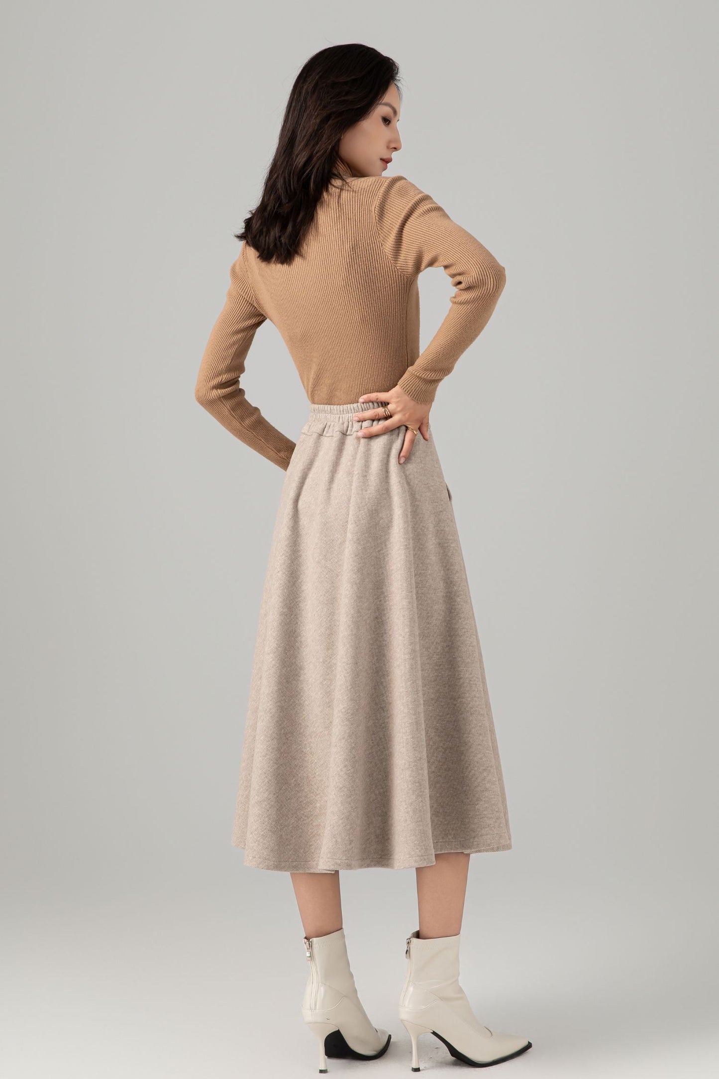 High Waisted A Line Wool Skirt C5279