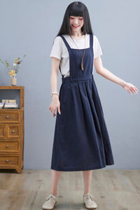 Linen Pinafore Dress, Linen midi dress C2255