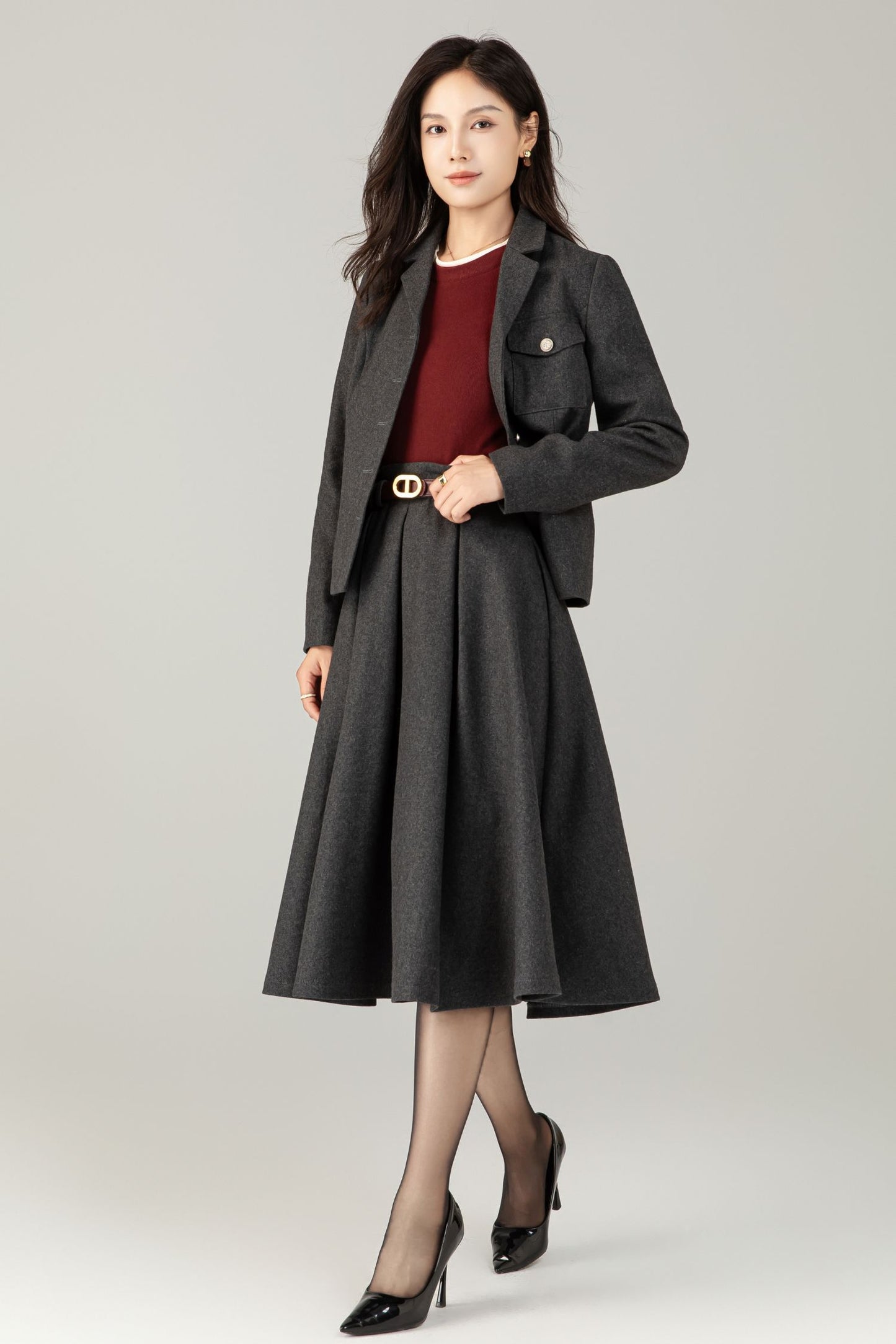 Gray short wool jacket coat C5241